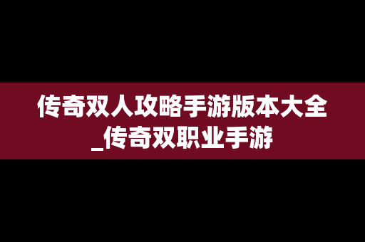 传奇双人攻略手游版本大全_传奇双职业手游