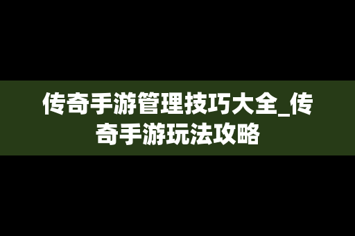 传奇手游管理技巧大全_传奇手游玩法攻略
