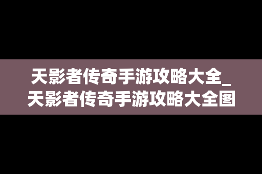 天影者传奇手游攻略大全_天影者传奇手游攻略大全图文