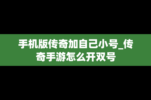 手机版传奇加自己小号_传奇手游怎么开双号