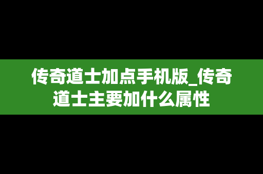 传奇道士加点手机版_传奇道士主要加什么属性