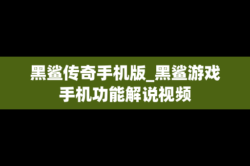 黑鲨传奇手机版_黑鲨游戏手机功能解说视频