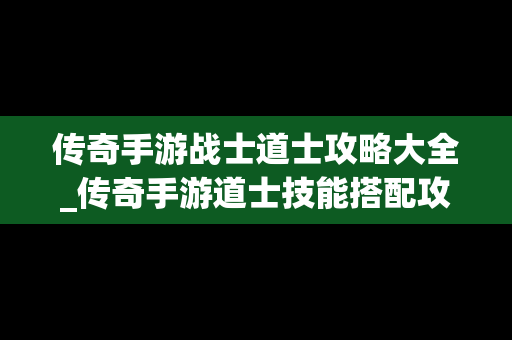 传奇手游战士道士攻略大全_传奇手游道士技能搭配攻略
