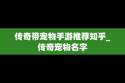 传奇带宠物手游推荐知乎_传奇宠物名字