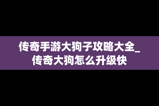 传奇手游大狗子攻略大全_传奇大狗怎么升级快