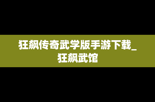 狂飙传奇武学版手游下载_狂飙武馆