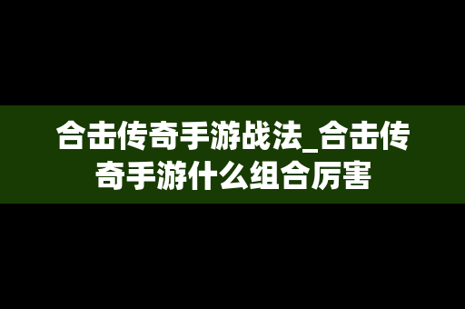 合击传奇手游战法_合击传奇手游什么组合厉害
