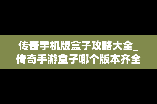 传奇手机版盒子攻略大全_传奇手游盒子哪个版本齐全