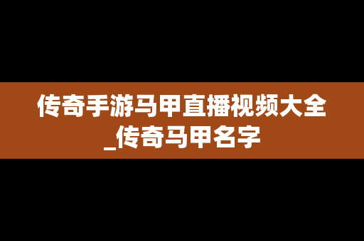 传奇手游马甲直播视频大全_传奇马甲名字