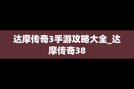 达摩传奇3手游攻略大全_达摩传奇38