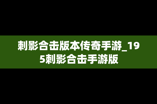 刺影合击版本传奇手游_195刺影合击手游版