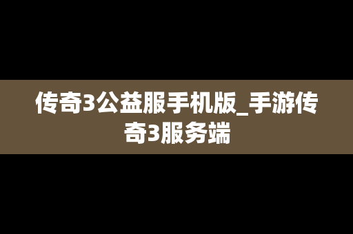 传奇3公益服手机版_手游传奇3服务端