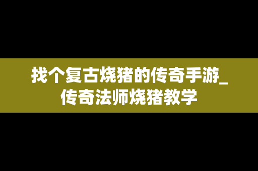 找个复古烧猪的传奇手游_传奇法师烧猪教学