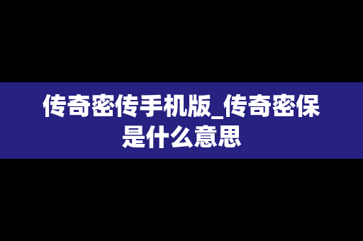 传奇密传手机版_传奇密保是什么意思