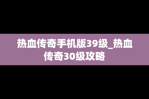 热血传奇手机版39级_热血传奇30级攻略