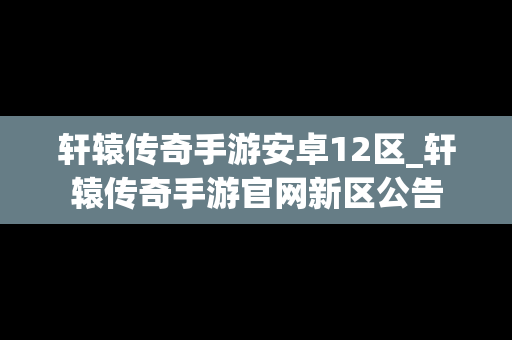 轩辕传奇手游安卓12区_轩辕传奇手游官网新区公告
