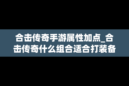 合击传奇手游属性加点_合击传奇什么组合适合打装备
