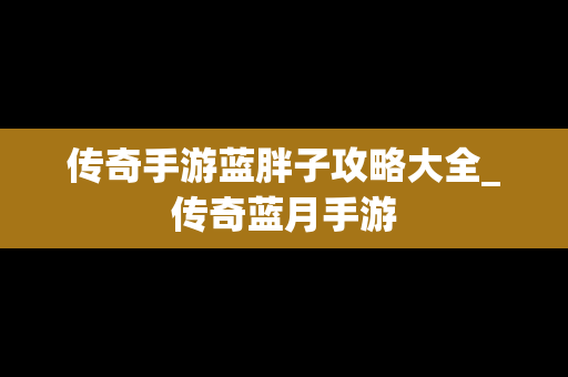 传奇手游蓝胖子攻略大全_传奇蓝月手游