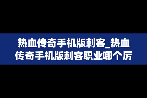 热血传奇手机版刺客_热血传奇手机版刺客职业哪个厉害