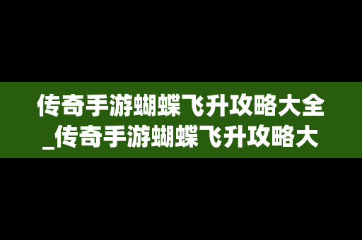 传奇手游蝴蝶飞升攻略大全_传奇手游蝴蝶飞升攻略大全图解