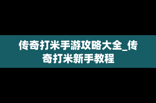 传奇打米手游攻略大全_传奇打米新手教程