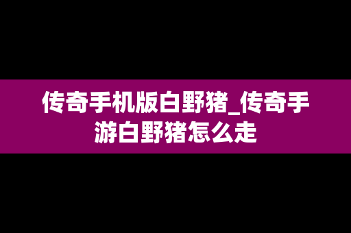 传奇手机版白野猪_传奇手游白野猪怎么走