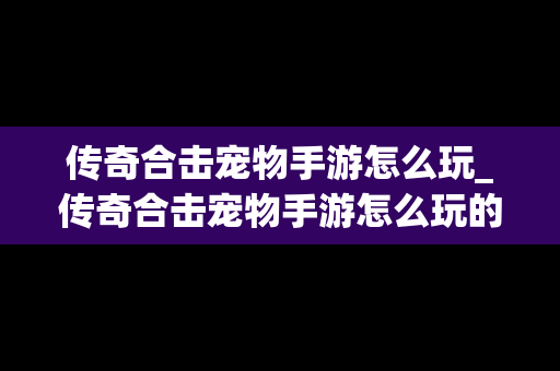 传奇合击宠物手游怎么玩_传奇合击宠物手游怎么玩的