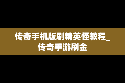 传奇手机版刷精英怪教程_传奇手游刷金