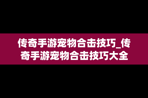 传奇手游宠物合击技巧_传奇手游宠物合击技巧大全