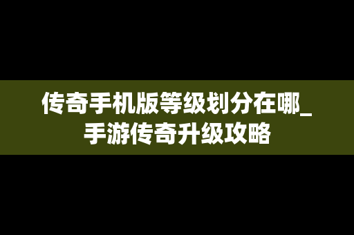 传奇手机版等级划分在哪_手游传奇升级攻略