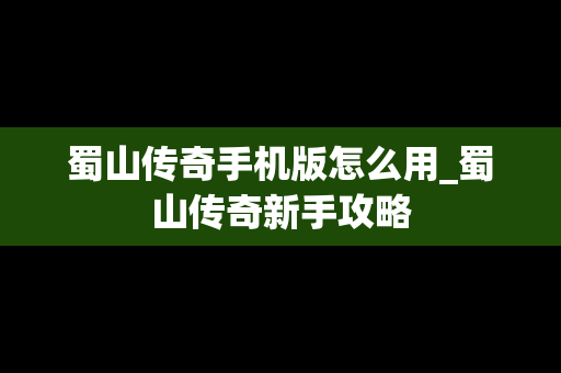 蜀山传奇手机版怎么用_蜀山传奇新手攻略